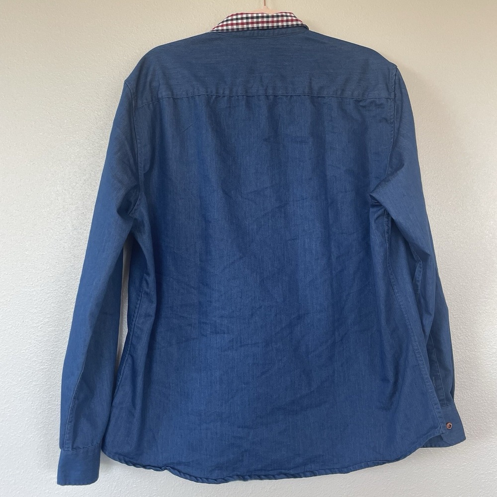 Coofandy Blue Button Up Shirt Red Plaid Accents Mens Size XL Trendy Dress Casual - Picture 9 of 12